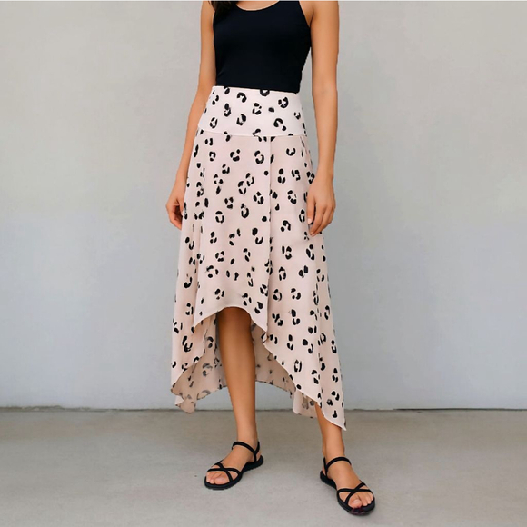 LuLaRoe Olivia Small High Low Pink Black Leopard Print Skirt - Picture 1 of 7